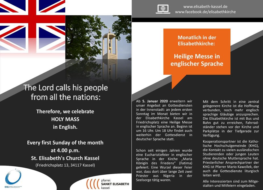 Plakat: 'Holy Mass in English'